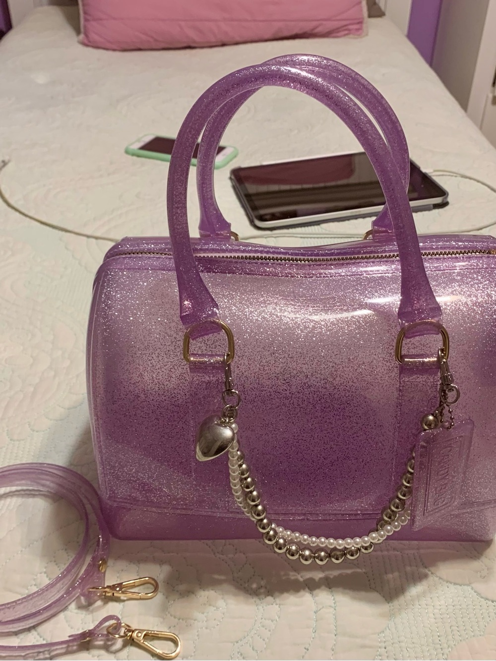 Sparkle Dome Satchel Handbag - Lavender - Picture 3 of 6